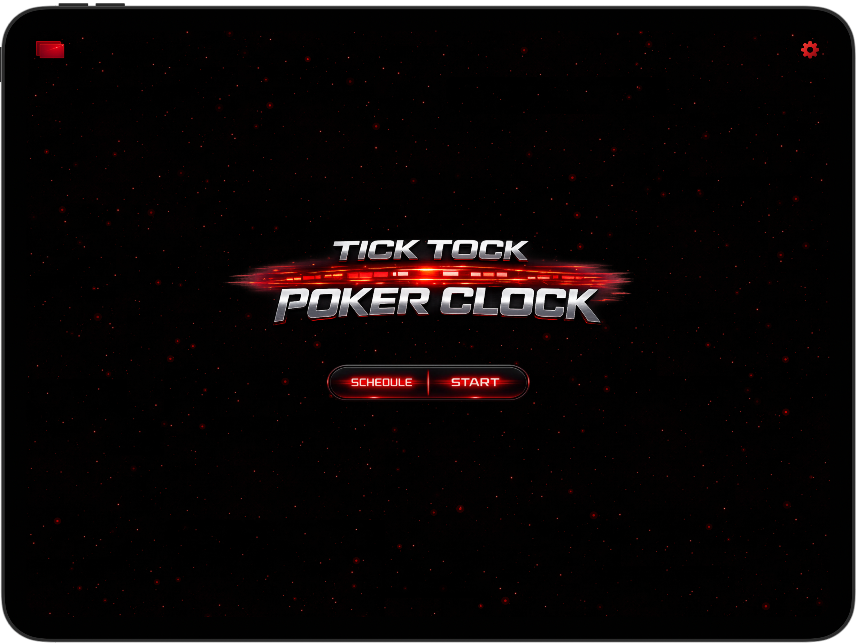 Poker Clock start screen on iPad, showing the START and SCHEDULE buttons